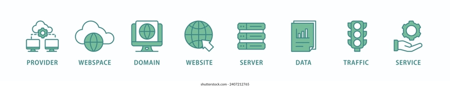 Web hosting banner web icon vector illustration concept with icon of provider, webspace, domain, website, server, data, traffic and service