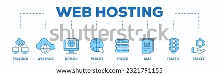 Web hosting banner web icon vector illustration concept with icon of provider, webspace, domain, website, server, data, traffic and service