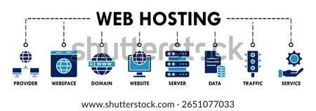 Web hosting banner web icon vector illustration concept with icon of provider, webspace, domain, website, server, data, traffic and service
