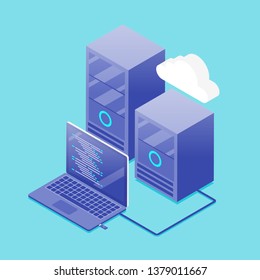 Web hosting, Cloud computing, Internet servers, 3D, isometric, vector illustration