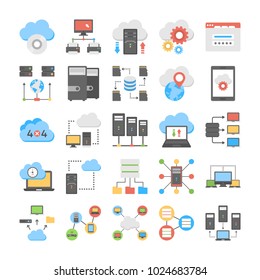 Web Hosting And Cloud Storage Flat Vector Icons