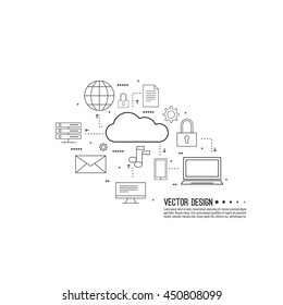 Web hosting and cloud technology. Database protection security. Global data transfer and storage  server. 