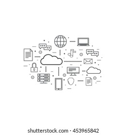 Web hosting and cloud technology. Database protection security. Global data transfer and storage  server.