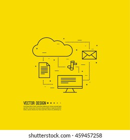 Web hosting and cloud technology. Database protection security. Global data transfer and storage  server. 