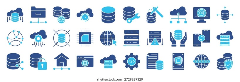 Web Hosting color style editable icon set. web hosting, server, cloud computing, firewall, internet, FTP, database, SSL, and more. Editable stroke. Vector illustration