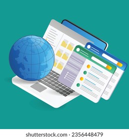 Web Hosting Concept. Isometric Flat Design Vector Illustration