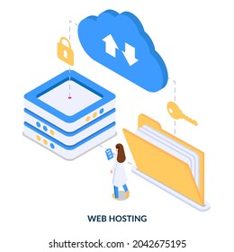 Web hosting concept. Isometric illustration on white background