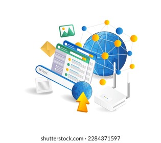Web Hosting Concept. Vector illustration in isometric 3d style.