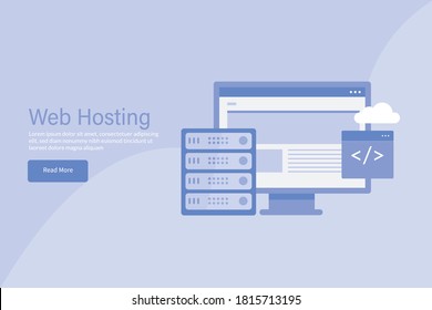 Web hosting concept, VPN, Hosting for CMS, Web server, Security - conceptual flat design landing page template for webs hosting business