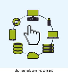 web hosting cursor data center security system technology icon set. Colorful and flat design. Vector illustration