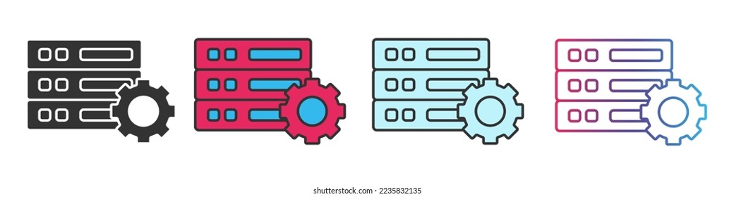 Web hosting different style icons set. Outline and filled vector sign.