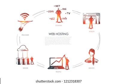 Web hosting, domain, website, traffic, provider vector set
