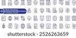 Web Hosting editable stroke outline web icons set. Web hosting, server, data center, cloud hosting, vps, domain, ftp, internet, ssl, database and firewall.