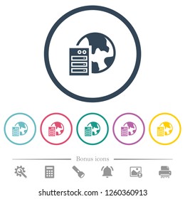 Web hosting flat color icons in round outlines. 6 bonus icons included.