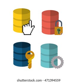 web hosting gear key padlock data center security system technology icon set. Colorful and flat design. Vector illustration
