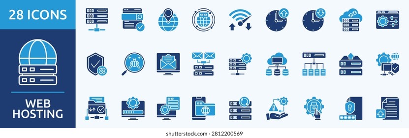 web hosting - Icon Collection. Thin glyph blue Set contains such Icons as server , domain name , ip address , domain name system   and more. Simple web icons set
