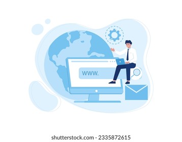 Web hosting icon and earth globe image trending concept flat illustration