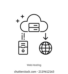 icono de alojamiento web. Diseño de icono de estilo de esquema aislado en fondo blanco
