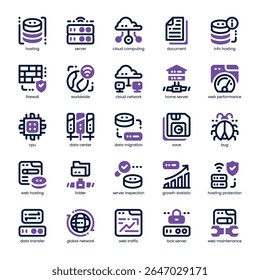 Web Hosting Icon pack para o seu site, celular, apresentação e design de logotipo. Web Hosting Icon design de tom duplo. Ilustração de gráficos vetoriais e traçado editável.
