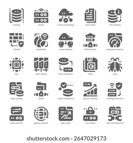Web Hosting Icon pack para o seu site, celular, apresentação e design de logotipo. Web Hosting Icon design sólido. Ilustração de gráficos vetoriais e traçado editável.