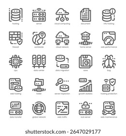 Web Hosting Icon pack para o seu site, celular, apresentação e design de logotipo. Design da estrutura de tópicos do Ícone de Hospedagem na Web. Ilustração de gráficos vetoriais e traçado editável.