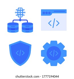 Web hosting icon set = web database, web coding, shield coding, coding setting.
Perfect for website mobile app, presentation, illustration and any other projects.