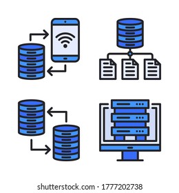 Web hosting icon set (Filled Line) = database online, server, exchange server, server commputer.
Perfect for website mobile app, presentation, illustration and any other projects.