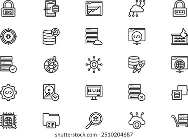 Web hosting icons collection is a vector illustration with editable stroke.