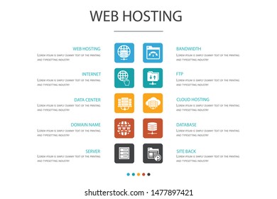 web hosting Infographic 10 option concept.Domain Name, Bandwidth, Database, internet simple icons