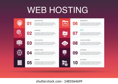 web hosting Infographic 10 option template.Domain Name, Bandwidth, Database, internet simple icons