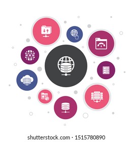 web hosting Infographic 10 steps bubble design.Domain Name, Bandwidth, Database, internet icons