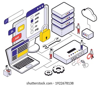 Web hosting isometric colored concept choice of hosting cloud storage for websites vector illustration