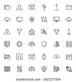 Conjunto de iconos de línea de alojamiento web. Colección de logotipo de esquema negro de alta calidad para diseño de sitios web y aplicaciones móviles. Ilustración del vector en un fondo blanco