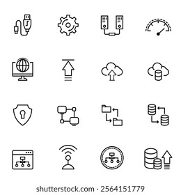 Web hosting line icon set. High quality black line logo collection for website design and mobile apps. Vector illustration on white background