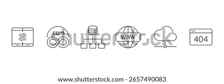Web hosting line icon set. Containing internet, cloud computing, server, database, SSL, FTP, domain, firewall, data hosting, website and more. Editable line icons. Vector illustration.