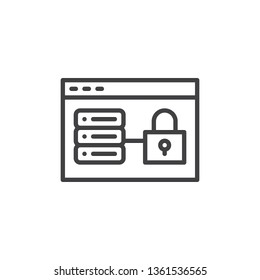 Web hosting lock line icon. Database storage protection linear style sign for mobile concept and web design. Data server secure outline vector icon. Symbol, logo illustration. Pixel perfect vector