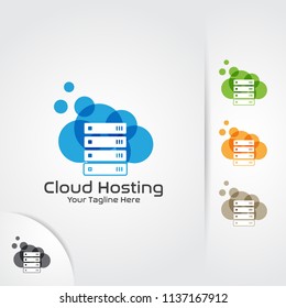 Web Hosting Logo Design Vector. Cloud, Server And Storage Combination.