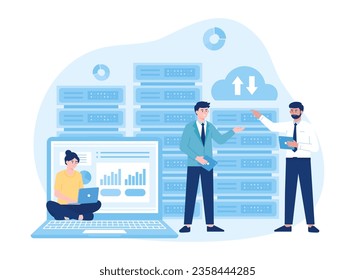 Web hosting, online database storage technology, data cloud storage network trending concept flat illustration