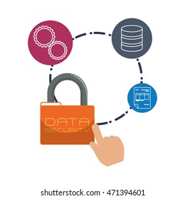 web hosting padlock data center security system technology icon set. Colorful and flat design. Vector illustration