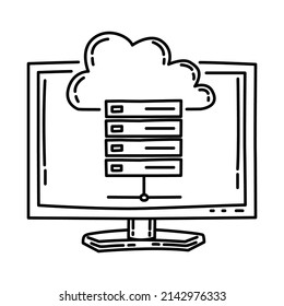 Web Hosting Part of Computer and Operating System Hand Drawn Icon Set Vector.