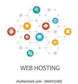 web hosting  presentation template, cover layout and infographics Domain Name, Bandwidth, Database, internet icons