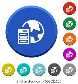 Web hosting round color beveled buttons with smooth surfaces and flat white icons