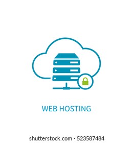 Web hosting server icon with internet cloud storage computing network connection sign. Concept design style vector illustration elements for website, mobile, banner,  application on blue background.