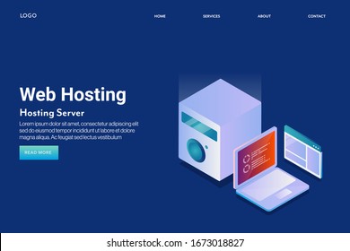 Web hosting, Hosting service provider, Cloud hosting, dedicated hosting - conceptual isometric, 3D vector landing page