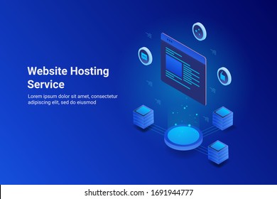 Web hosting - Hosting service - Hosting provider - Website Server - conceptual isometric vector illustration with icons and texts