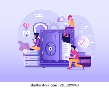 Web Hosting Services And Data Storage Technology Concept For Website And Mobile Applications. Cloud Saving And Remote File Drive Illustration In Gradient Flat Design. Online Backup Scene.