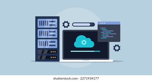 Web hosting services for fast website content loading, Internet servers for online data storage, Business cloud hosting - flat design vector illustration with icons