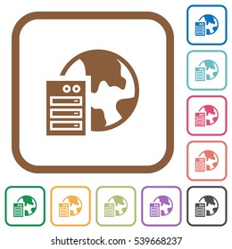 Web hosting simple icons in color rounded square frames on white background