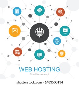 web hosting  trendy web concept with icons. Contains such icons as Domain Name, Bandwidth, Database, internet
