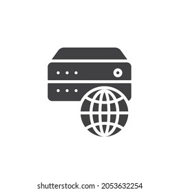 Web hosting vector icon. filled flat sign for mobile concept and web design. Globe and database glyph icon. Symbol, logo illustration. Vector graphics